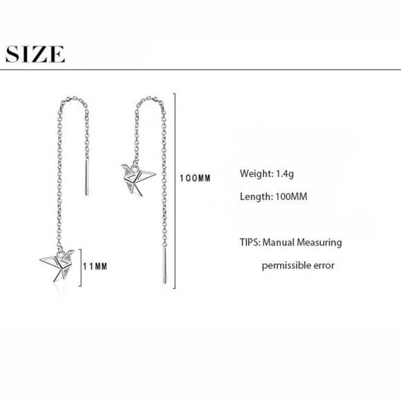 NEW Sterling Silver Diamond Paper Crane Earrings - Picture 9 of 9
